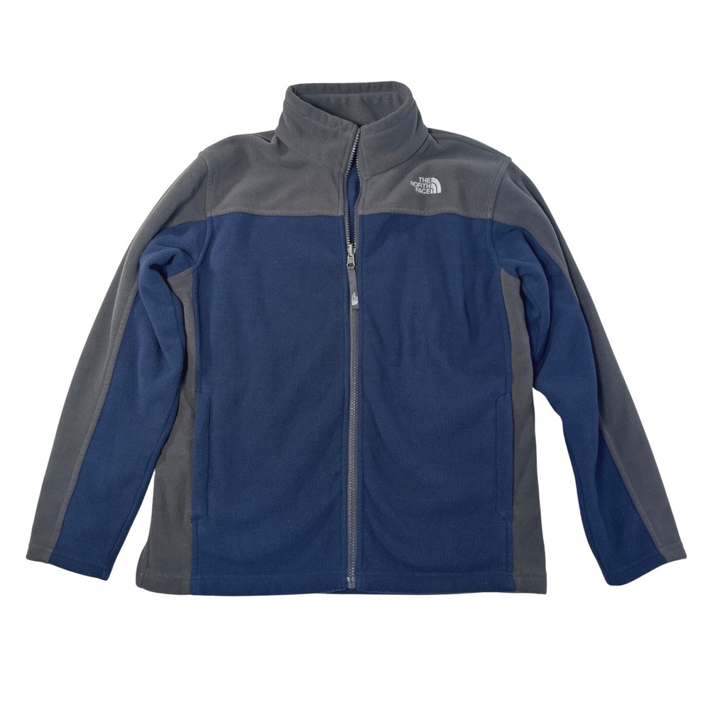 The North Face Boys Fleece Jacket Colorblock Blue Gray Full Zip Size L 14 16